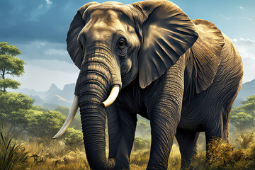 herd of elephants in their natural habitat - obrazy, fototapety, plakaty