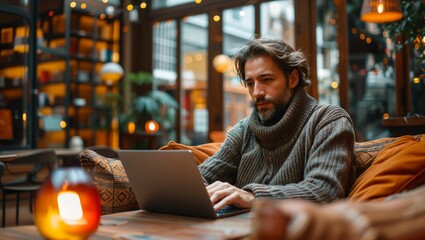 Digital nomad workspace, remote working technology in use, flexible office environment, global business