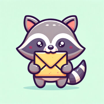 Little Raccoon Postie Whimsical Cartoon Animal with Letter