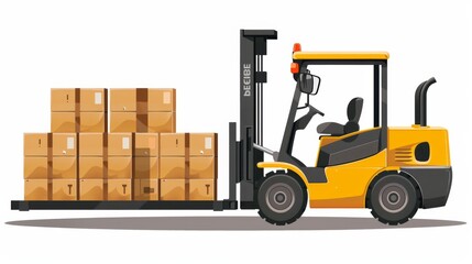 Warehouse workers and forklift drivers Forklift carrying pallets with goods in boxes, transportation, moving