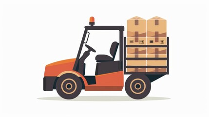 Warehouse workers and forklift drivers Forklift carrying pallets with goods in boxes, transportation, moving