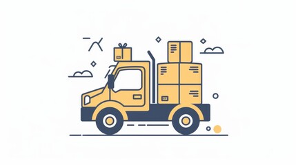 Warehouse workers and forklift drivers Forklift carrying pallets with goods in boxes, transportation, moving