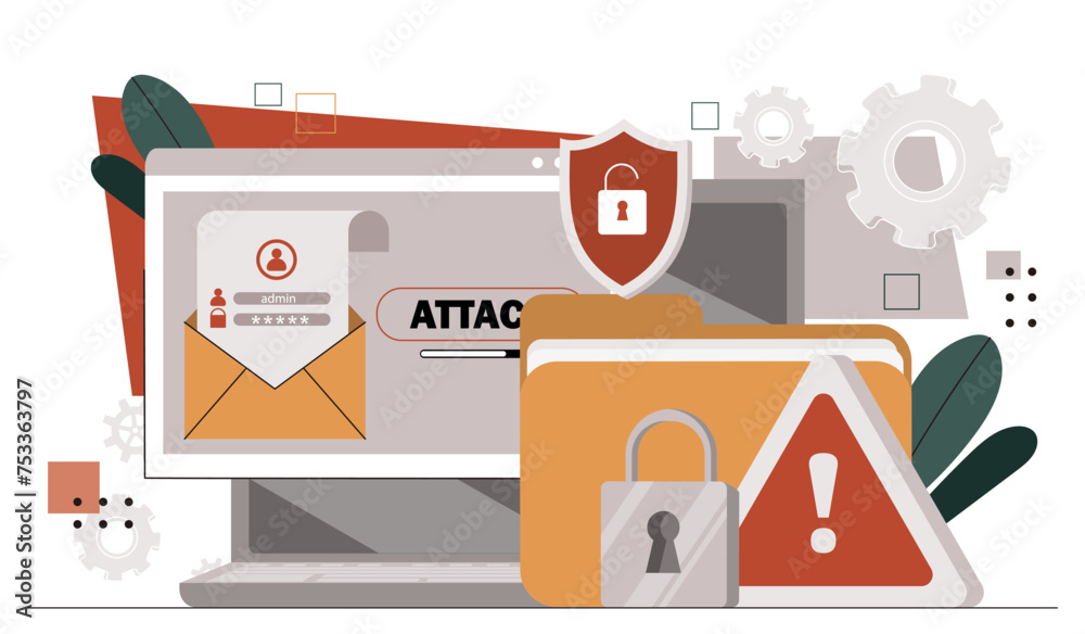 Poster computer pirate hacker. spam and attack to computer and email. protection of personal data and infor