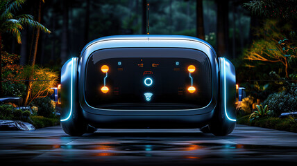 Futuristic autonomous vehicle in the forest