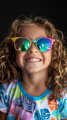 Obraz premium Happy Child Smiling in Colorful Sunglasses