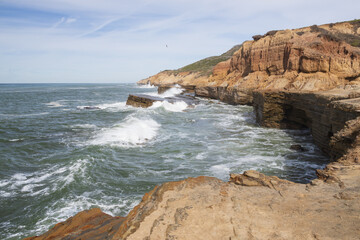 Waves breaking on Sunset Cliffs, San Diego, California