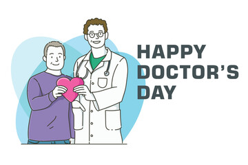 Happy Doctor Day greeting card with a doctor and a patient
