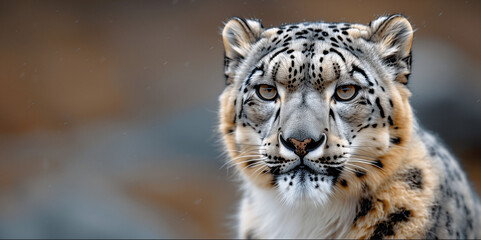 Close-Up Portrait of a Snow Leopard in Natural Habitat