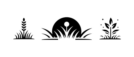 Fototapeta na wymiar Set silhouette style logo with plant theme, nature icons on white background.