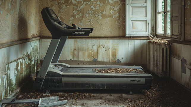 A neglected treadmill in a corner of a room