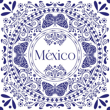 Mexican Puebla Talavera. Traditional Talavera ceramic ornament pattern. Decoration to celebrate Mexican Independence Day, September 16, vector illustration. Invitation design for Mexican parties.