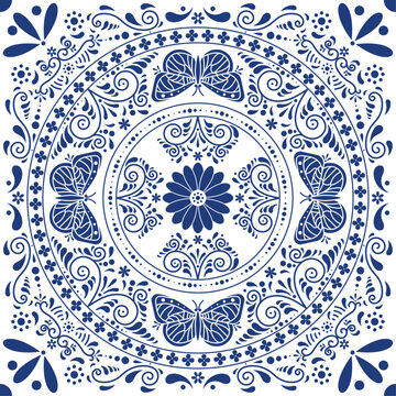 Discover the beauty of Talavera de Puebla: Vector illustration of the iconic traditional Mexican Talavera de Puebla tile. This traditional craft will add a touch of charm to your design projects.