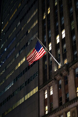New York City streets, architecture and people at night