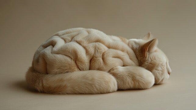 A fat cat with soft, fluffy fur in the shape of a human brain.