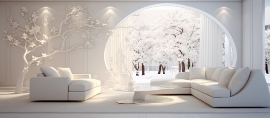 Modern room interior design in white colors