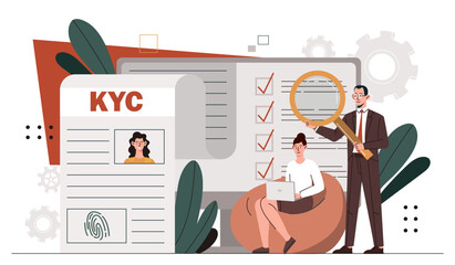 Know your customer concept. Man and woman with magnifying glass conduct marketing reserach. Analytics and business consultants. Users and clients behaviour. Cartoon flat vector illustration