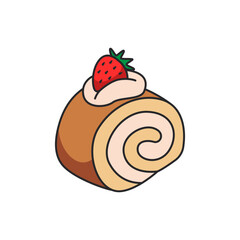 Cinnamon roll with strawberry icon in cartoon style on a white background