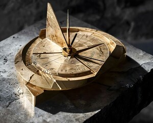 a wooden clock sitting on top of a rock