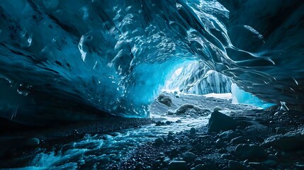 a large ice cave filled with lots of water