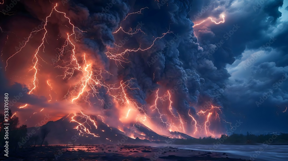 Canvas Prints a large cloud filled with lots of lightning