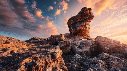 a rock formation in the middle of a desert - obrazy, fototapety, plakaty