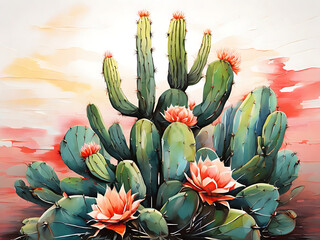 cactus in painting style