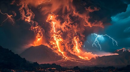 a very large volcano with a lot of lightning coming out of it