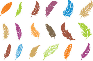 Fototapeta na wymiar Colorful Feather icons set. Feather icons isolated on white background. Editable vector,Easy to reuse in designing. eps 10