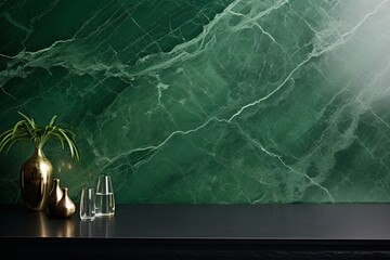 Add a touch of glamour to your project with an emerald marble background, featuring the smooth surface and vibrant green shades, Generative AI