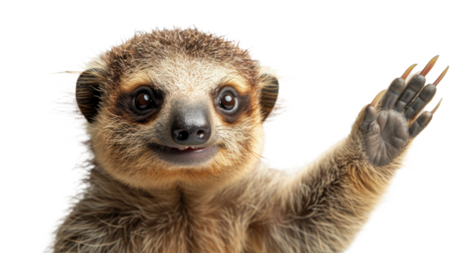 A curious bear caught mid-gesture, intriguingly obscured by a blurred square sign against a white background