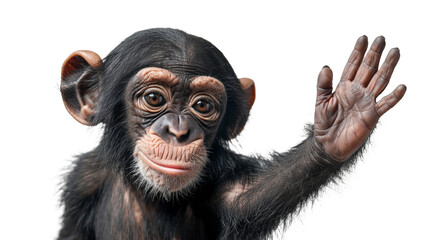 A mesmerizing image of a chimpanzee's outstretched hand, implying a greeting or interaction, with its face artistically obscured