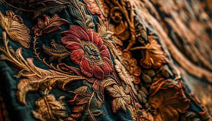 a close up of a piece of cloth with a flower on it - obrazy, fototapety, plakaty