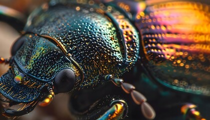 a close up of a colorful beetle bug - obrazy, fototapety, plakaty