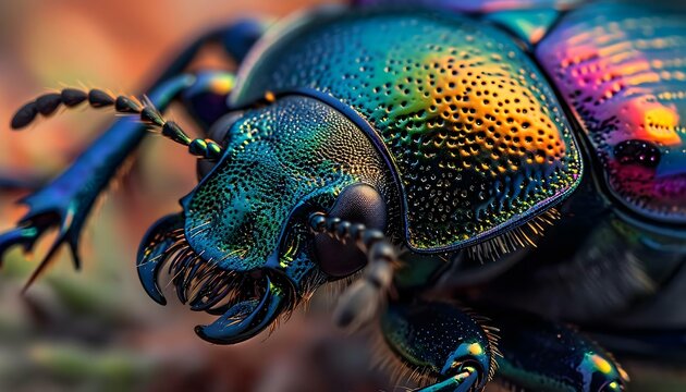 a close up of a multicolored beetle