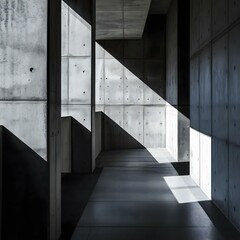 a long hallway with concrete walls and flooring
