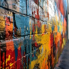 a close up of a painted brick wall