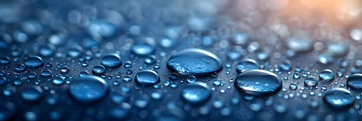 Navy Blue Background with Water Droplets on Surf ,
 Reflective water droplets on a deep blue background with gradation and highlights.
