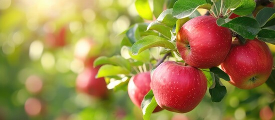 Obraz premium Organic red apples growing on a tree.