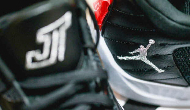 Basketball Sneakers Jordan Tatum 1. Close-up of the Jordan logo.

 