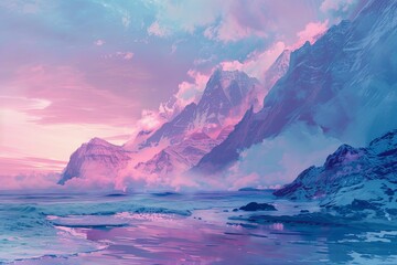 Naklejka premium Landscape of mountain surrounded by fog 