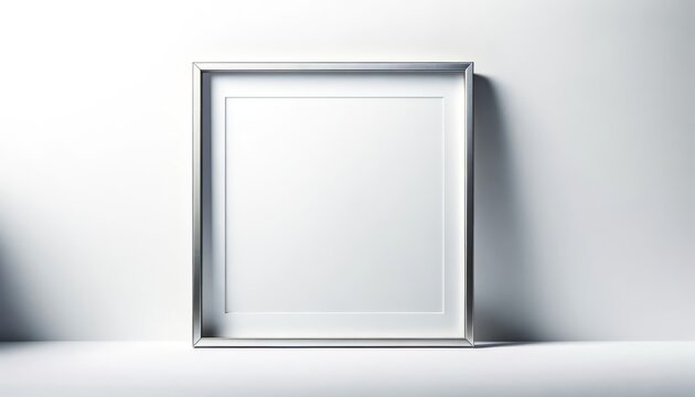 A sleek silver frame with minimalist lines and a modern design, providing a contemporary edge for artwork or photographs, on a white background.