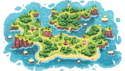 Cartoon map with sea and island