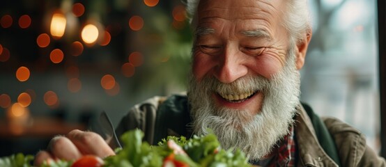 Capturing vitality: a heartwarming portrayal of a cheerful older person embracing a healthy and happy lifestyle through proper nutrition, radiating joy and wellbeing in their golden years - Powered by Adobe