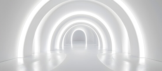 White Glowing Light Arches in a Futuristic Tunnel Vector for Elegant Product Presentation