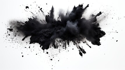 Black powder or paint explosion isolated on white background - obrazy, fototapety, plakaty