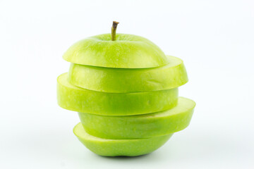 green apple sliced isolated on white background