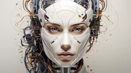 female robot head with artificial intelligence concept.