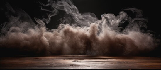 Wooden Table with Smoke on Dark Background for Product Display
