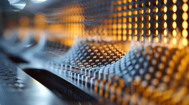 A sound wave is shown passing through a material with an intricate honeycomblike structure. particular acoustic metamaterial is being tested for its ability to alter