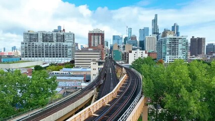 Aerial Chicago Train Tracks and Urban Landscape Pedestal Shot